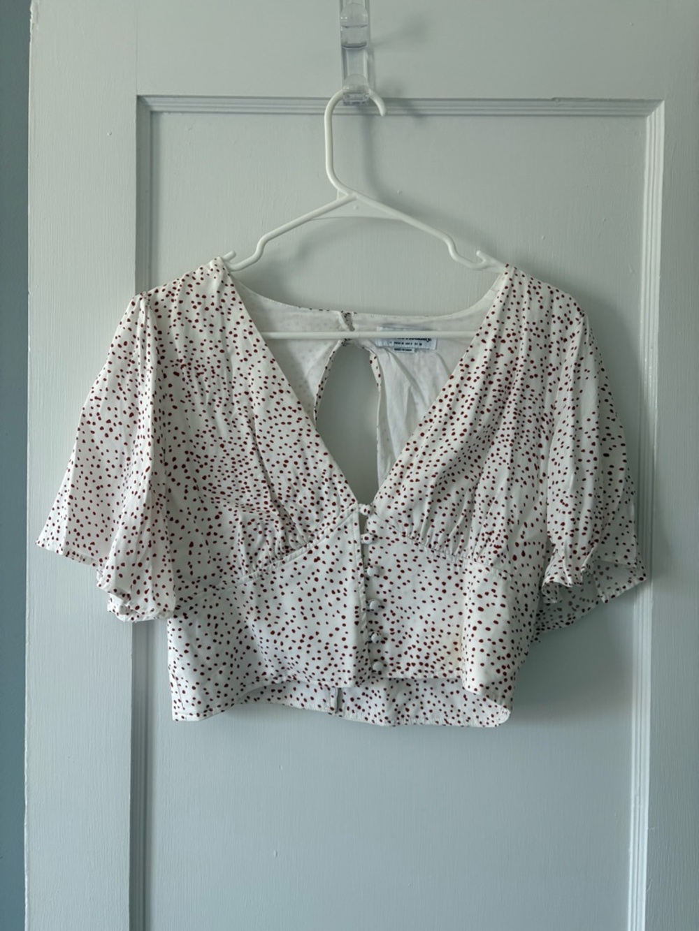 Charlie Holiday Polka Dot Button-Front Crop Top